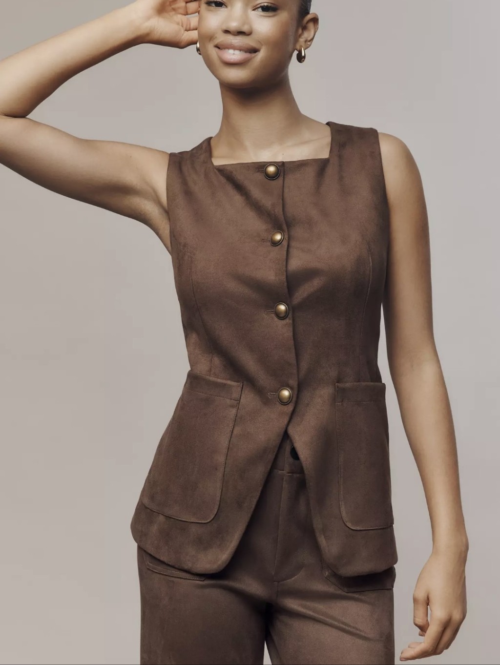 Maeve Faux-Suede Cutaway Vest